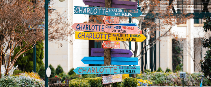 a colorful novelty signpost in charlotte