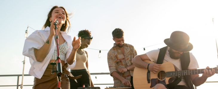 A band plays at an outdoor concert